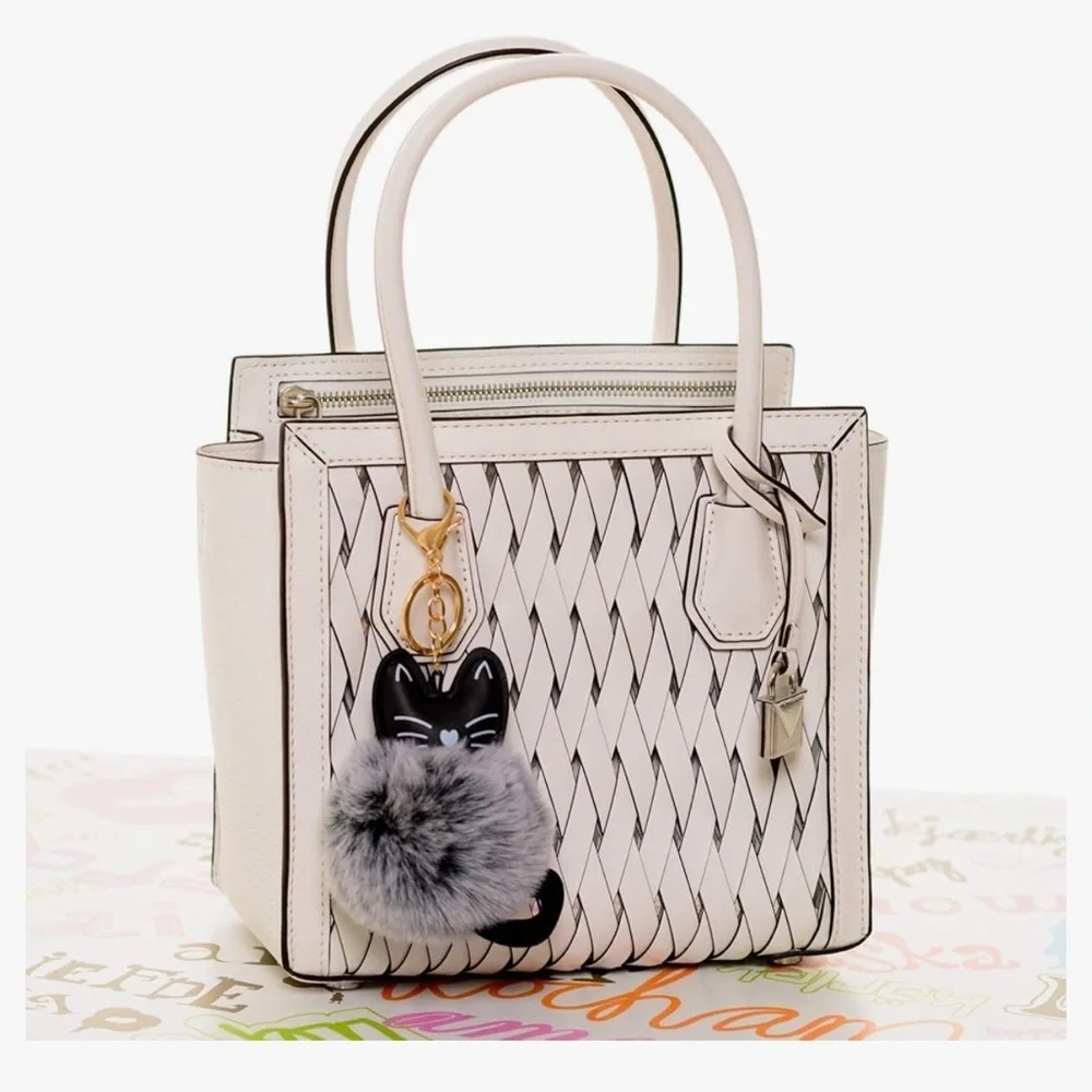 Set of 2 Faux Fur Ball Pom Pom Key Chain Ring for Women Bag Pendant - Picture 4 of 6